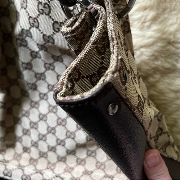 Authentic Gucci Tote Bag GG Canvas Brown Cinghiale Leather Great Condition! - Picture 7 of 16